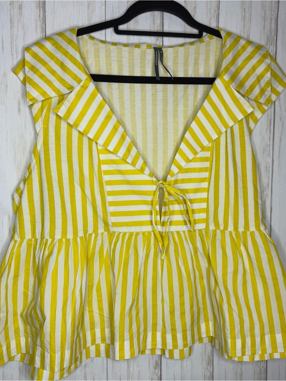 Anthropologie Yellow and White Striped Babydoll Top XL - Picture 2 of 6